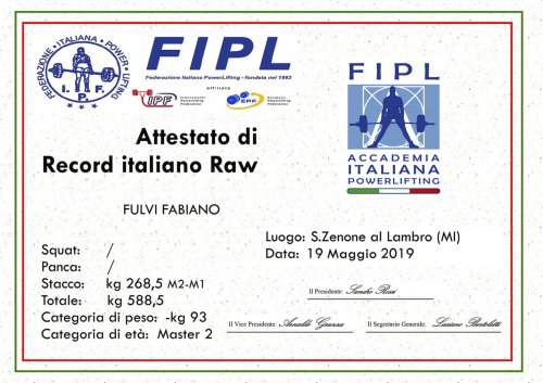 Fabiano Fulvi_M1-M2 Raw Deadlift Italian Record kg 268,5_M2 Raw Total Italian Record kg 588,5