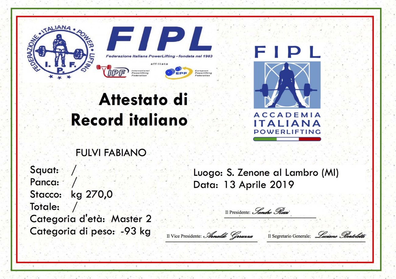 Fabiano Fulvi_Record Italiano Stacco kg 270